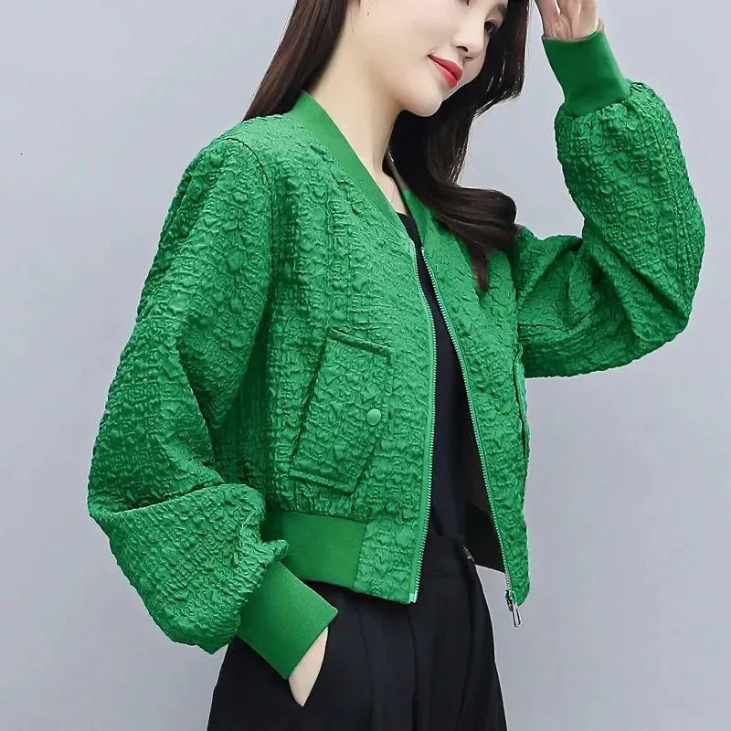 Fashion Short Spring Autumn Coat Jacket Female Women Green Black Coffee Casual Zipper Coat Top Baseball Sportswear 250109