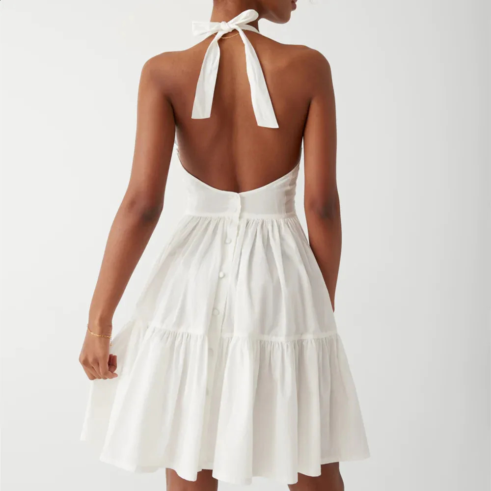 hirigin Fashion Womens Short Halter Dress y2k Vintage Striped Sleeveless Backless A-Line Tiered Ruffle Dress for Party Club 250113