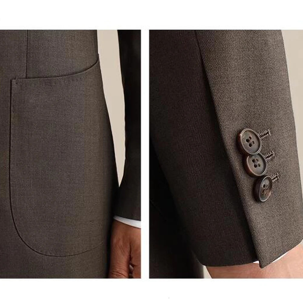 2023 Men Suits 2 Pieces Slim Fit Casual Business Formal Brown Notch Lapel Tuxedos for Wedding Groomsmen BlazerPants 250122