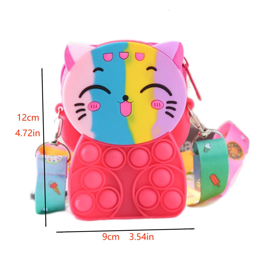 Girls silicone cute animal bag messenger bag coin purse kids stress relief pop toy stress relief bubble fun small gift shoulder 250121