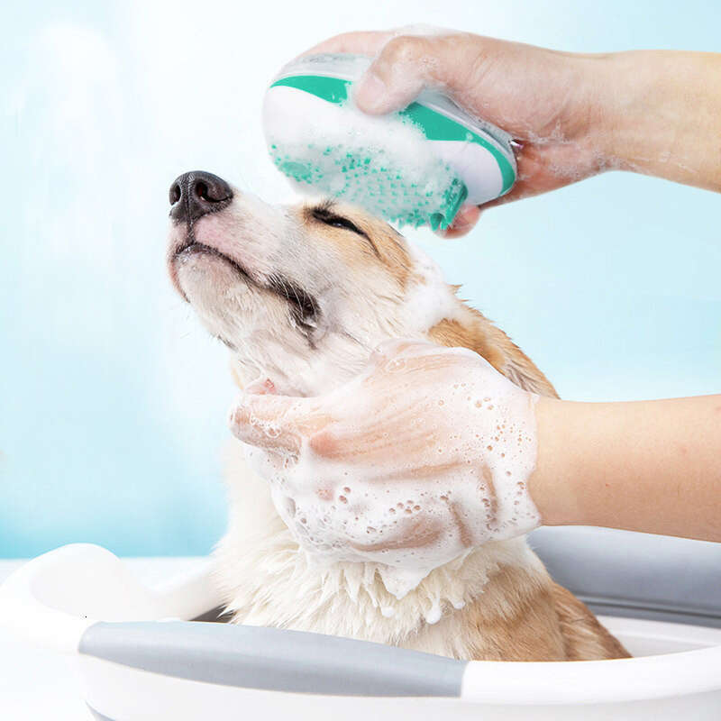 Mouse-Shaped Pet Massage Bath Brush - Press-to-Dispense Water, Dual-Purpose Cleaning and Massage Brush for Dogs and Cats