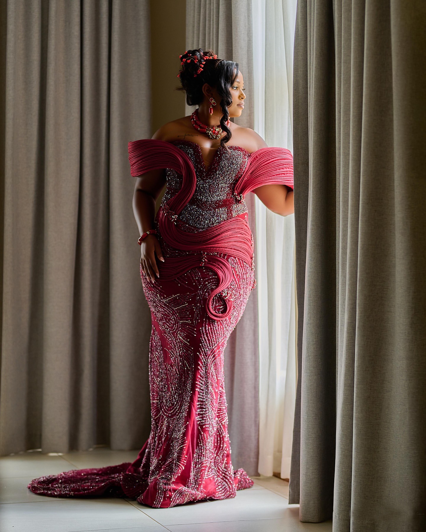 Aso Ebi Burgundy Mermaid Prom Dresses 2025 Sequined Beaded Stylish Evening Formal Party Second Birthday Engagement Gowns Plus Size Dress For Special O