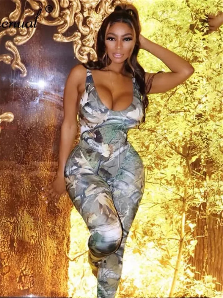 Simenual Backless Sexy Print Sleeveless Two Piece Sets Women Midnight Clubwear Bodycon Slim Bodysuit and Pants Matching Set 250122