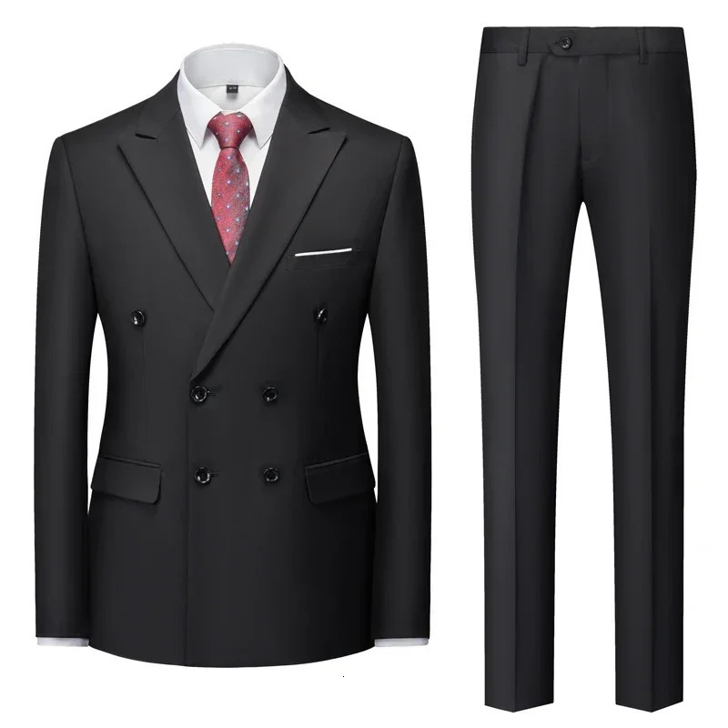 2023 Fashion Mens Casual Boutique Double Breasted Suit Trousers Mans Business Jacket Blazers Coat Pants 2 Pcs Set 250122