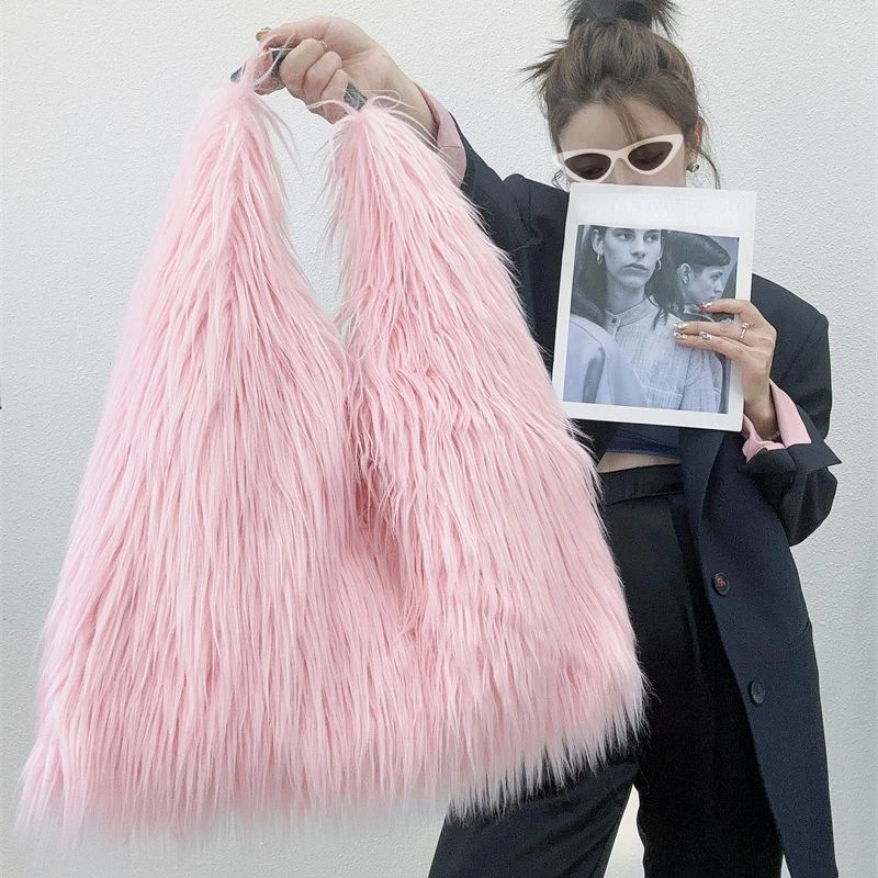Winter Soft Plush Womens Shoulder Bag Faux Fur Ladies Tote Underarm Bags Large Capacity Y2k Girls Furry Handbags 250120