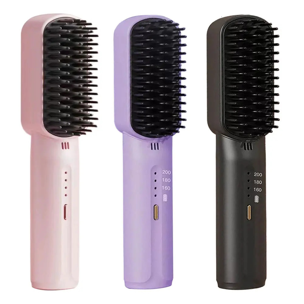Cordless Electric Comb Rechargeable Portable Straightening Brush Anti-Scald Hair Straightener Comb 3 Temp Settings for Women 250117