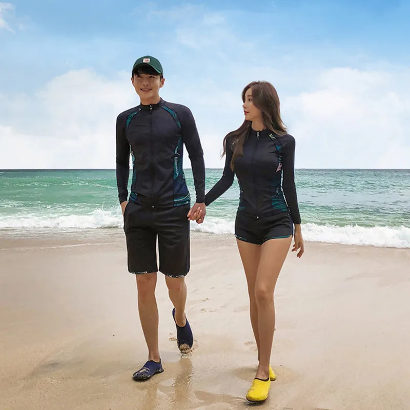 Rash Guard Women Swimsuit Lovers Wetsuit Diving Suit Long Sleeve Swimwear Men Surf Sunscreen Beach Bathing Suit Monokini 250117