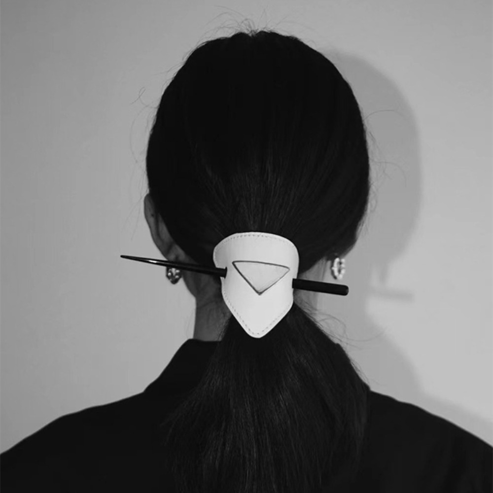 Designer Women's Triangle Logo European and American Style Retro Leather Hair Fork Headpiece Hairpin Hair Accessories