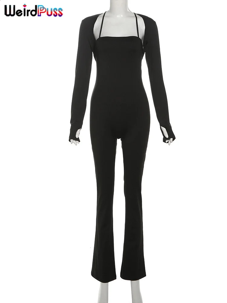 Weird Puss Fitness Women 2 Piece Set Tracksuit Body-Shaping Super Mini TopsJumpsuits Matching Casual Sporty Streetwear Outfits 250120