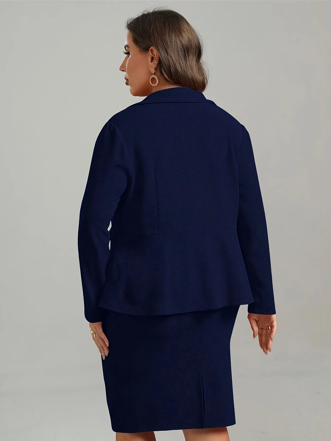 Plus Size Womens Elegant Suit Jacket Set Casual Office Lady Lapel Button Blazers Coats Skirt 2 Piece 250122