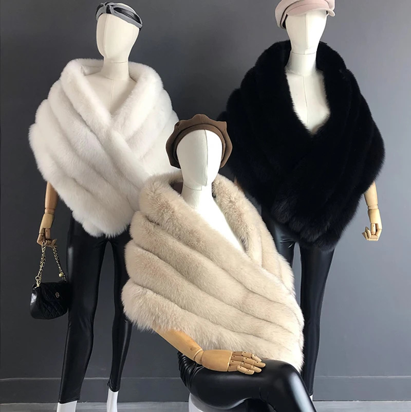 Woman Real Fox Fur Shawl Vest Jacket Fluffy Fur Cape Natural Fur Poncho Fur Lady Scarf Wrap Coat Shawl Wedding Party Clothing 250120