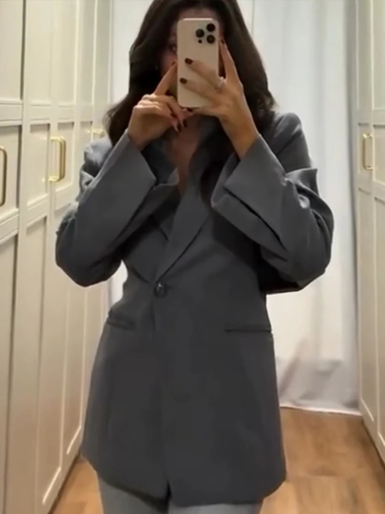 One Button Waist Cinched Suit Coat Jacket VNeck Pleats Commuting Fashion Minimalism Women Overcoat Professional Formal Attire 250122