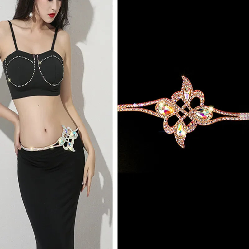 Belly Dance Costume Accessory Shine Waist Chain Rhinestone Belly Chains Belt Crystal Jewelry for Women Performance Waist Belt 250117