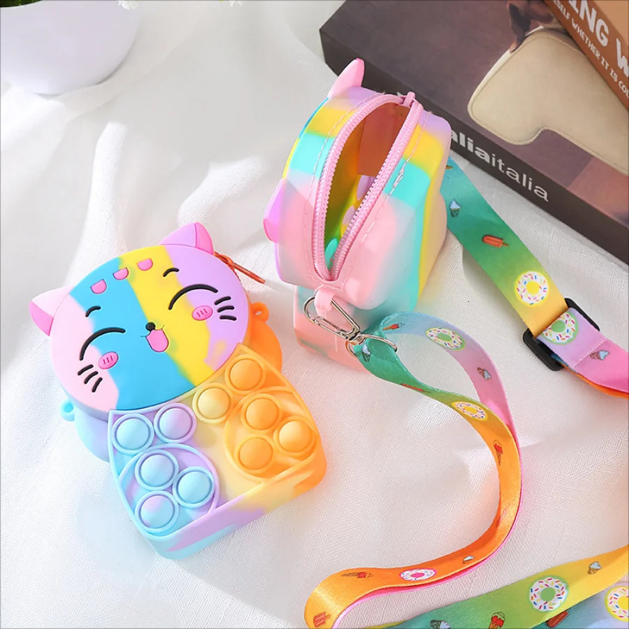 Girls silicone cute animal bag messenger bag coin purse kids stress relief pop toy stress relief bubble fun small gift shoulder 250121