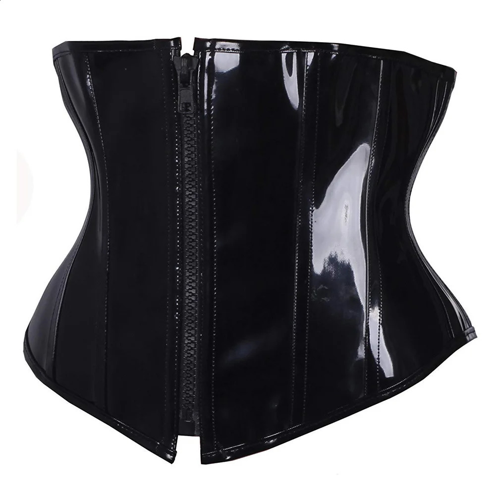 Womens PVC Steampunk Underbust Boned Lace up Corsets Bustiers Zipper Waist Cincher Corset Shaper for Weight Loss 250121