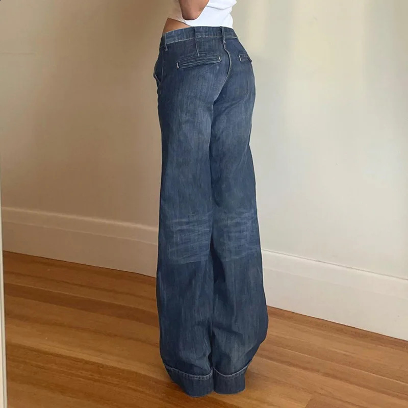 Blue Straight Jeans Streetwear y2k Low Rise Baggy Denim Pants for Women Vintage 2000s Casual Korean Fashion Basic 250115
