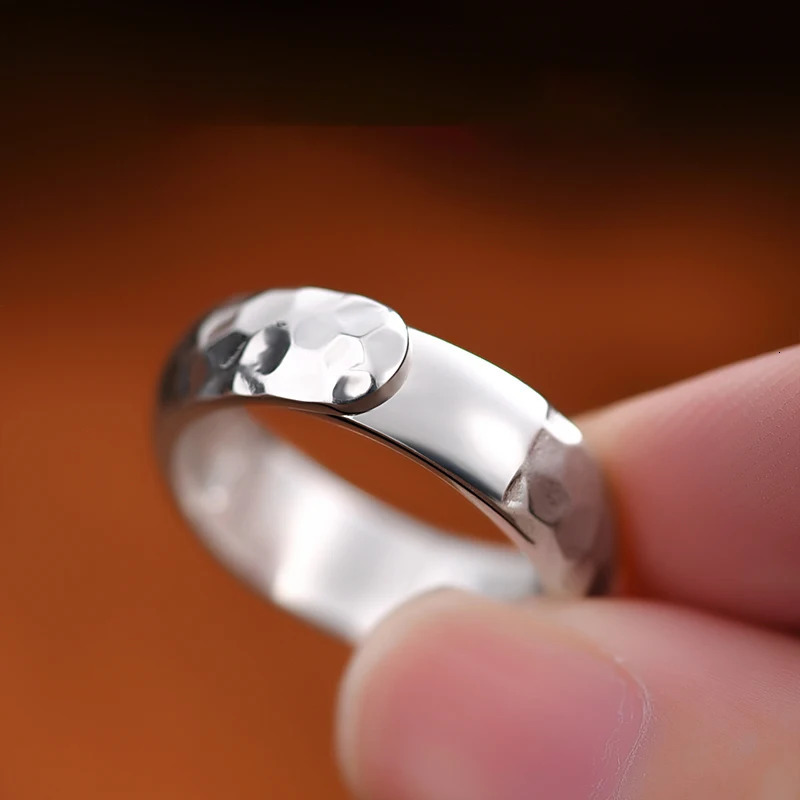ZABRA 999 Sterling Silver Hammer Pattern Plain Ring for Men and Women Single Ring Gift for The Year of The Loong 250117