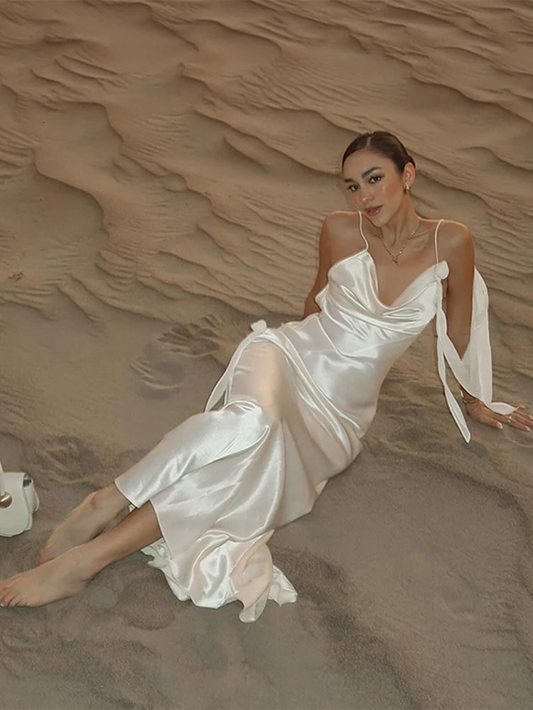 Sexy Mermaid Party Dress Women Sling Backless Slim Hip Package Ruffle Hem Evening Dresses Female 2025 Early Spring Lady Robes 250121