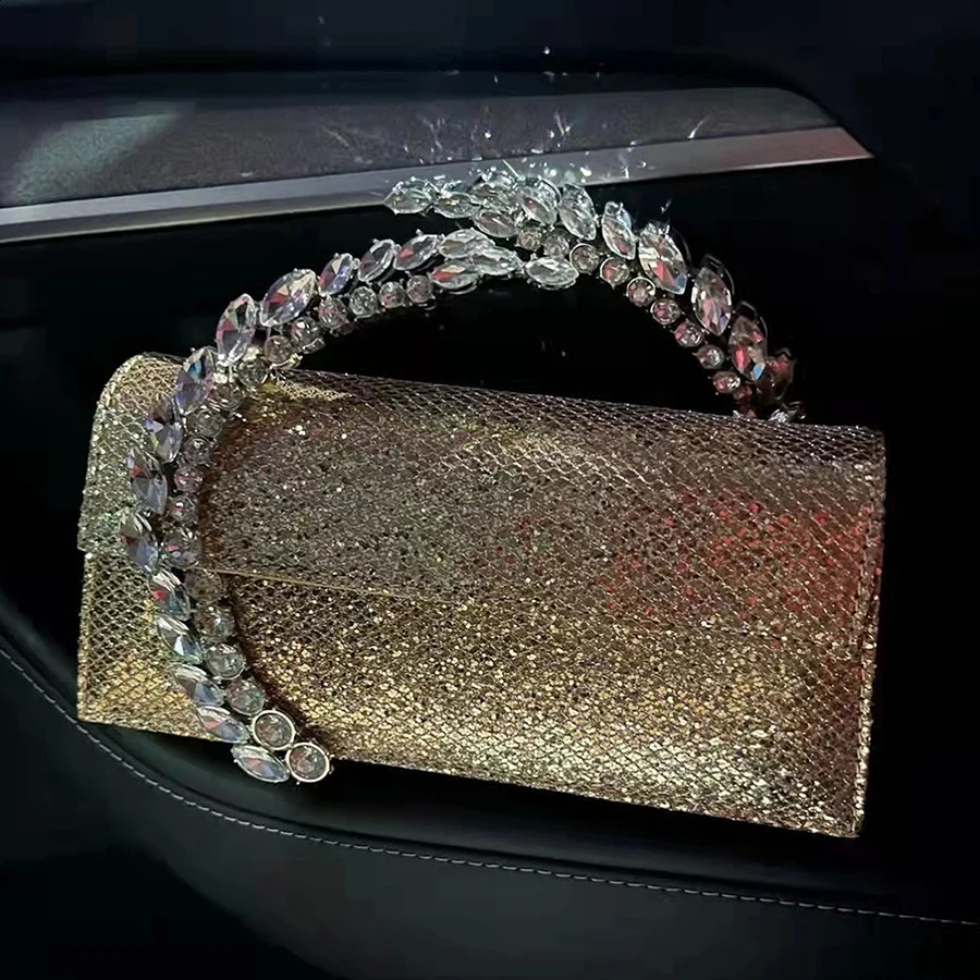 Rhinestone Evening Clutch Diamond Handle Handbags Satin Shoulder Bags Party Wedding Purses Lady Chains Small Square Bags 250110