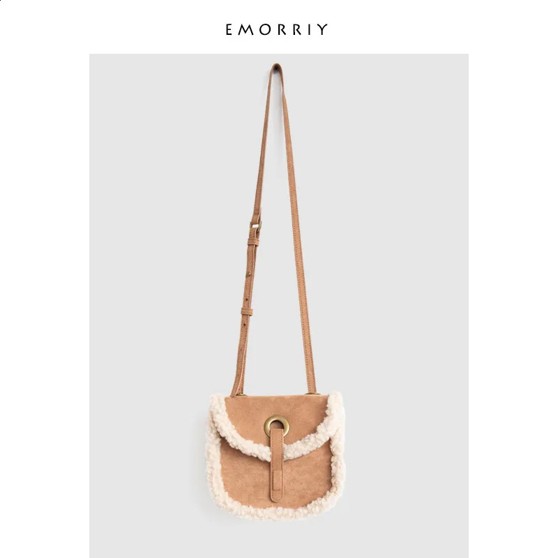 Plush saddle bag womens suedeleather wool fur bag simple winter cashmere shoulder cross bag 250109