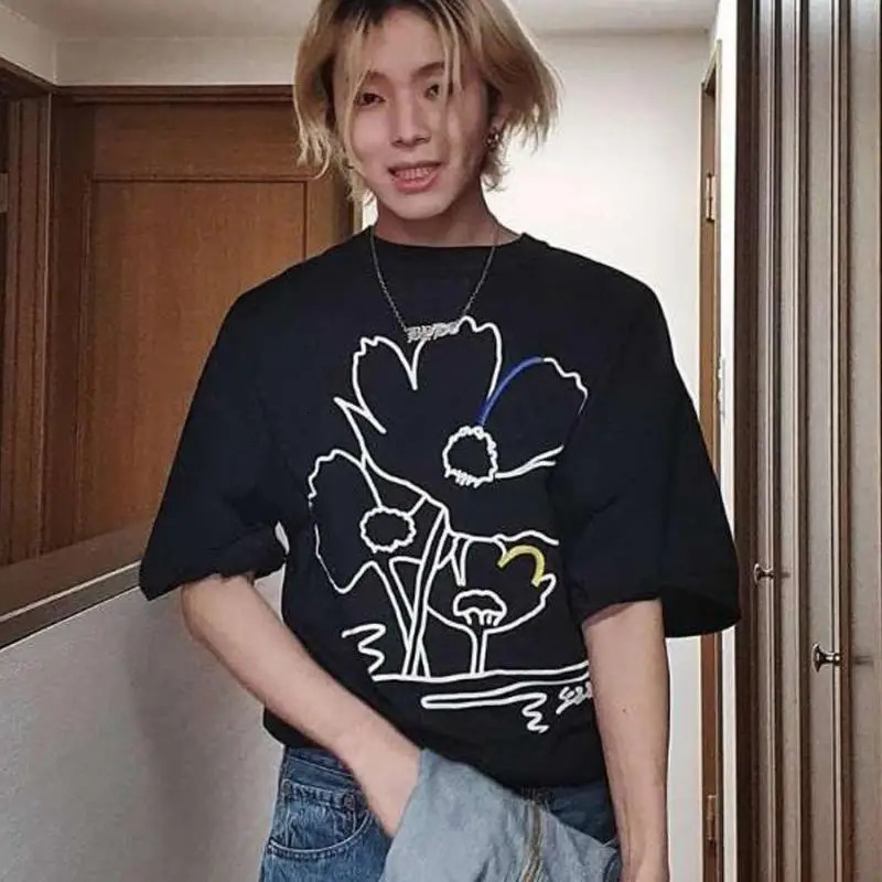 Tawaaiw American Retro Cotton T Shirt Women Clothes Short Sleeve Korean Fashion Summer Tops Loose Black Print Tees Y2k 250109