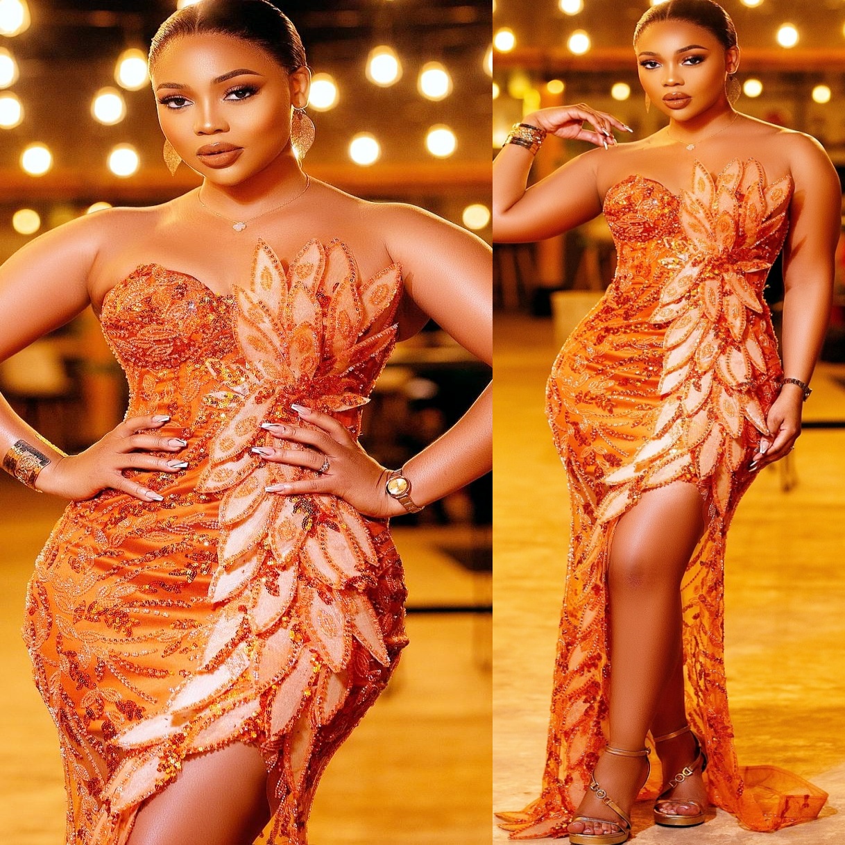 Aso Ebi Orange Mermaid Prom Dresses 2025 rals Sequined Lace Evening Formal Party Second Birthday Engagement Gowns Plus Size Dress For Special Ocns