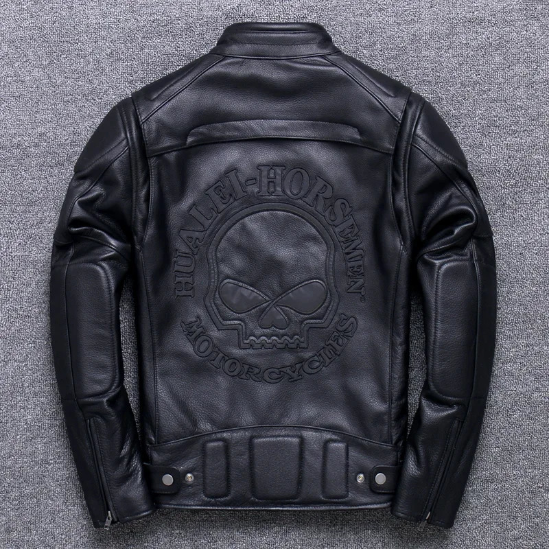 2025 100% Leather Jacket Mens Top Cowhide Coat Mens Motorcycle Jacket Slim-Fit Stand-Up Jacket Trend 250120