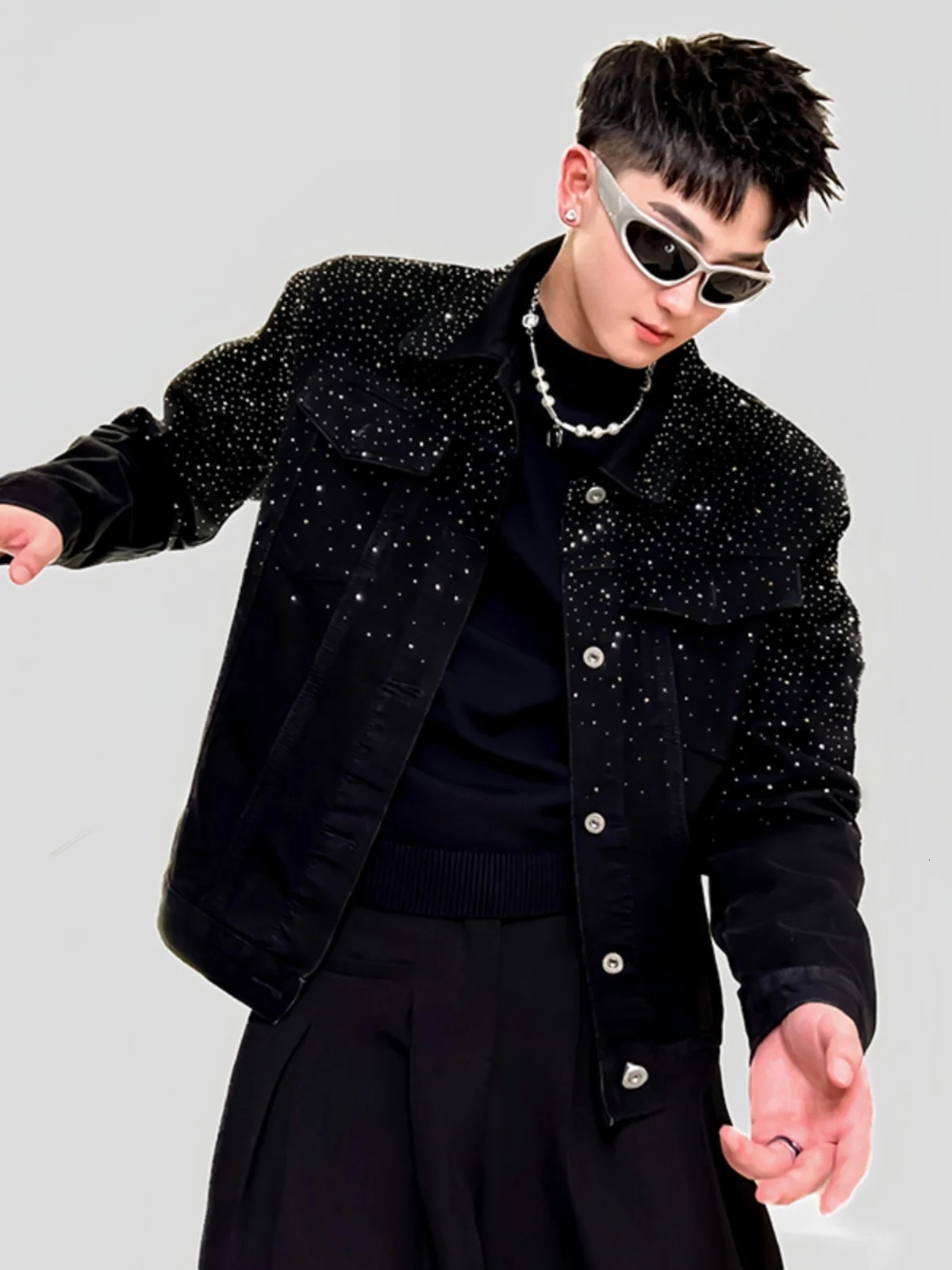 Fashion Denim Jacket High-End Handsome Shiny Rhinestone Light Trendy Mens Jacket Long Sleeve Single-Breasted Jackets 250121
