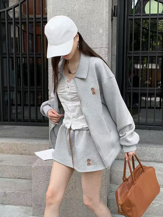 Top Designer High Quality Lapel Neck Long Sleeve Zipper + Puffy Fashion Embroidery Letter Printed Jacket Short Skirt Set new
