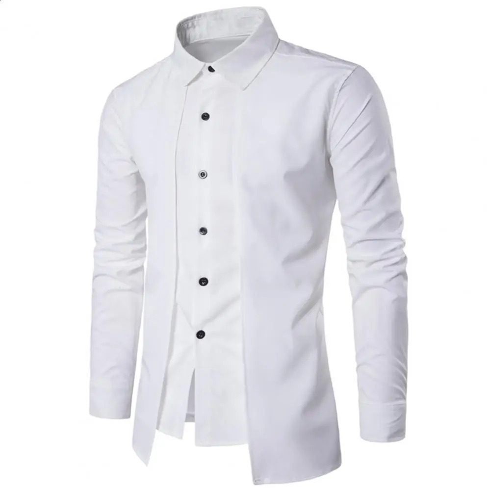 Stand Collar Twopiece Mens Shirt Double Placket Lapel Long Sleeve Slim Fit Formal Blazer Tops Fashion Social 250122