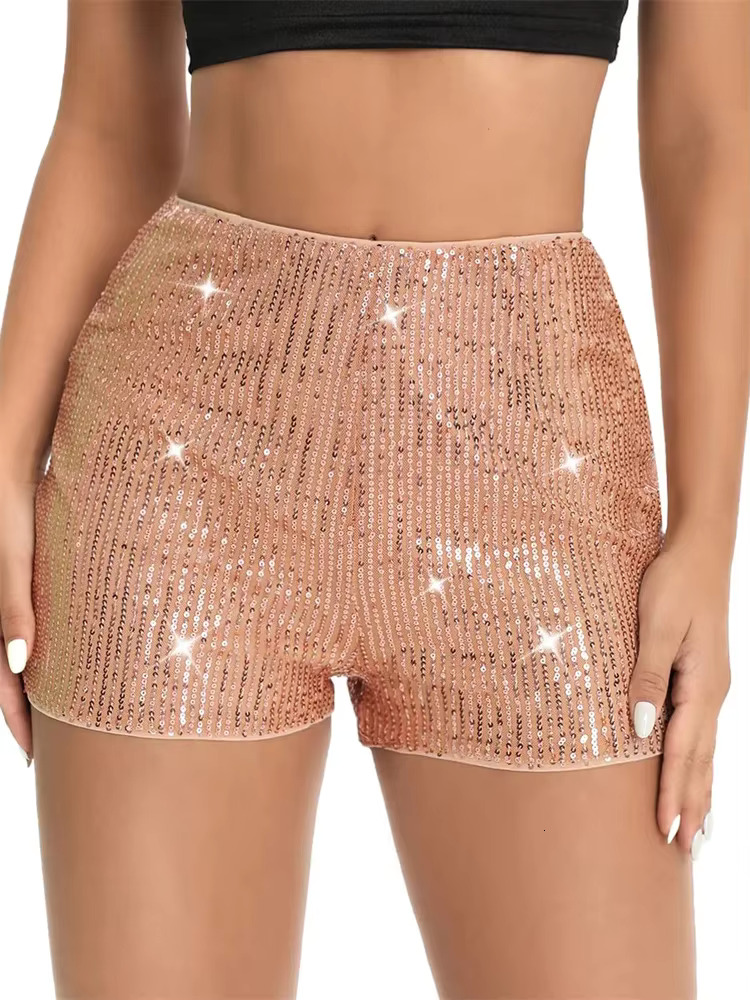 Women Sequin Shorts Elastic High Waist Sparkly Glitter Straight Short Sexy Club Hot Pants Summer Streetwear