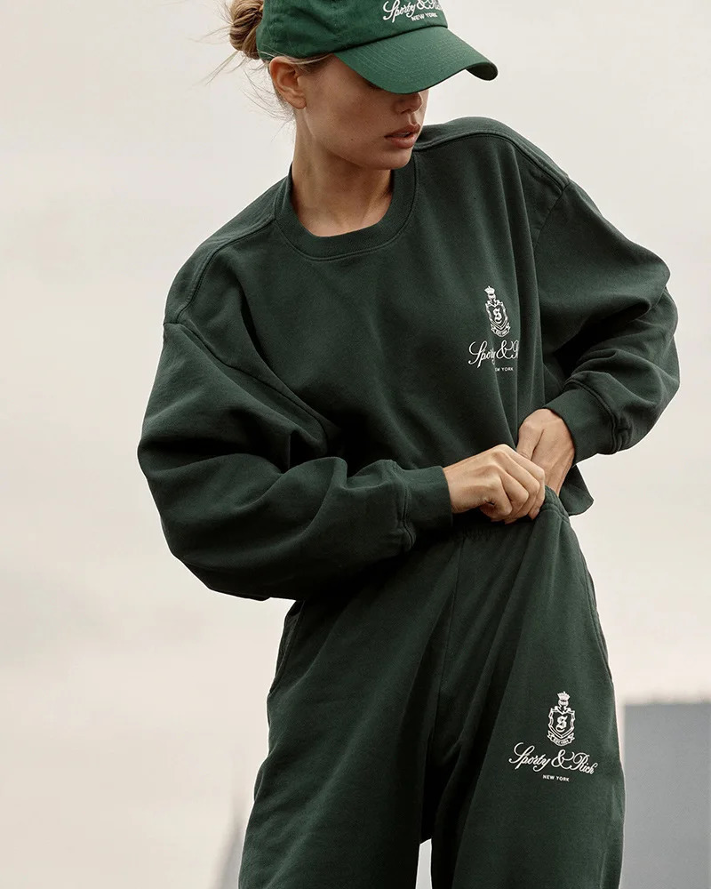 Winter North American niche Sporty Rich letter small crown print short fleece womens hoodie 250122