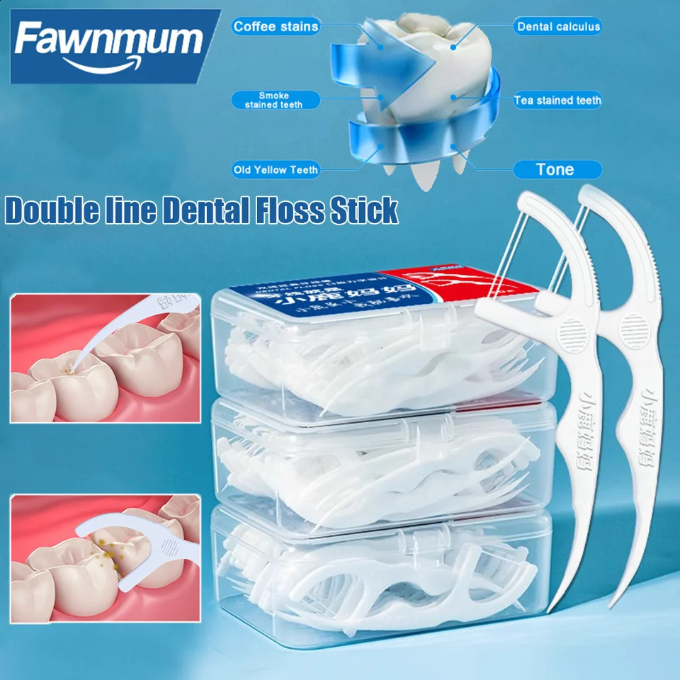 Fawnmum 50100pcs Double Line Dental Floss Toothpicks Fresh Breath Flosser Disposable Stick For Oral Care 250108