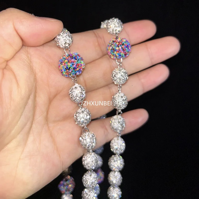 1PC Hip Hop Necklace Rhinestone Rosary Pendant 10mm Disco Ball Beads Virgin Rosary of Guadalupe Men Cluster Fashion Jewelry 250122