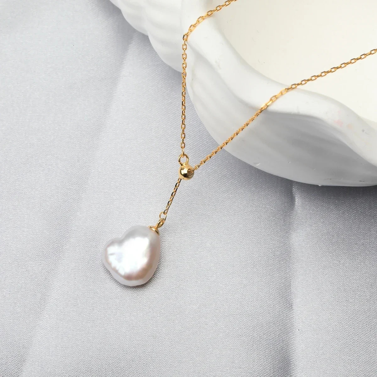 Natural freshwater heart-shaped Baroque pearl Y-shaped chain slanted pendant S925 Sterling Silver necklace adjustable love gift 250117