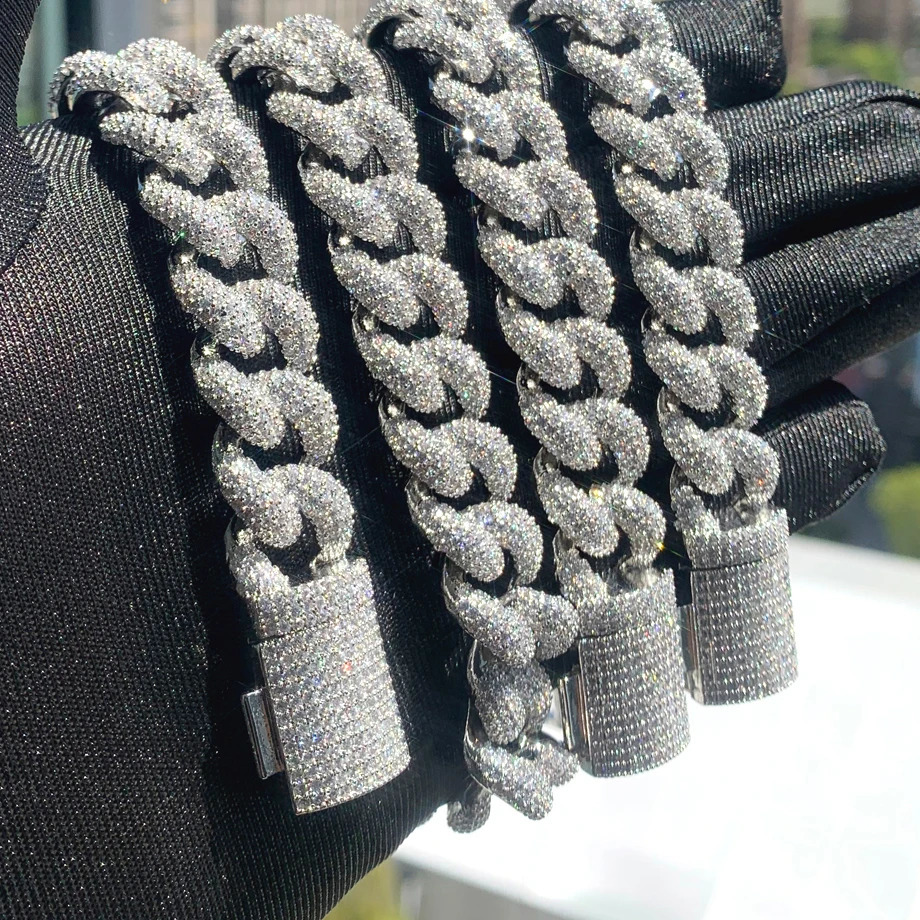 2025 High Quality Iced Out Bling 15mm Width Round Full Paved Cuban Link Chain Bracelet Necklace Hip Hop Men Jewelry 250115