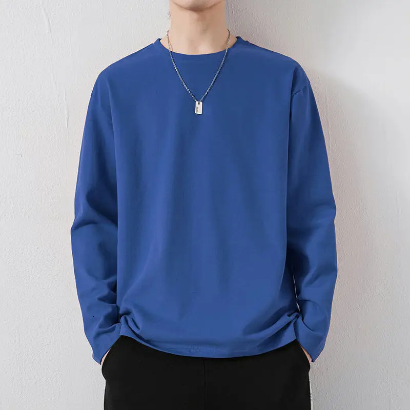Spring Solid Color Long Sleeve Tshirt Man Round Neck Harajuku Motion Pullovers Male Korean Style Cotton Casual Sweater 250122