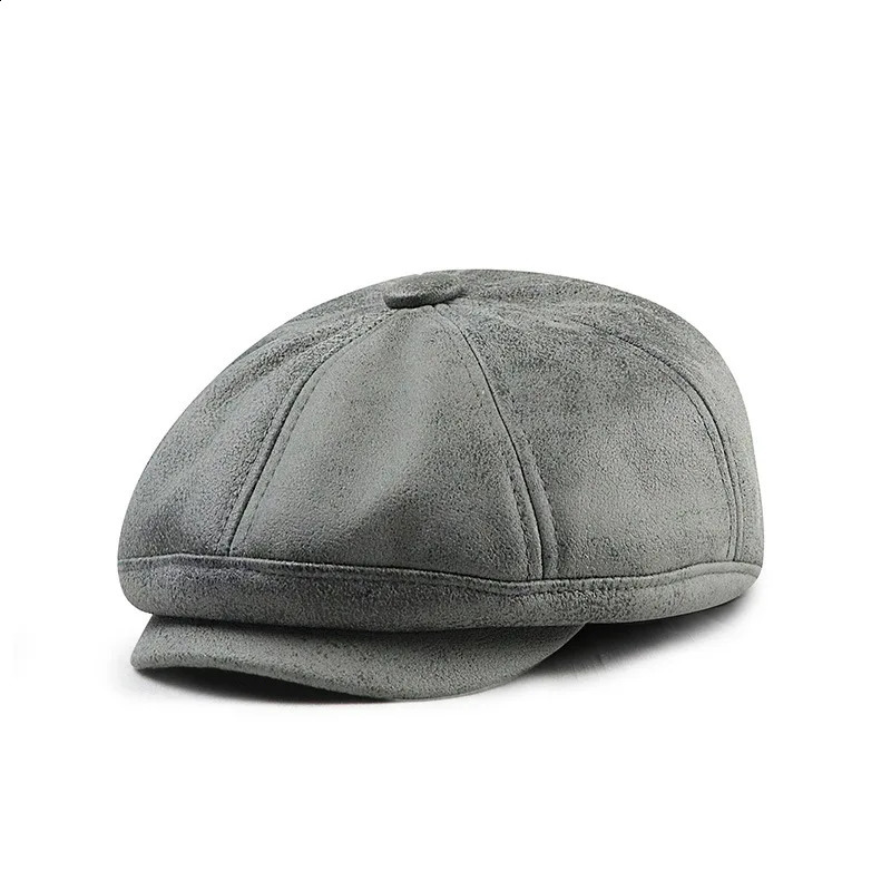 Wash Old PU Leather spaper Cap Man Casual Beret Women Fashion Octagonal Caps Dad Ivy Hats 250118