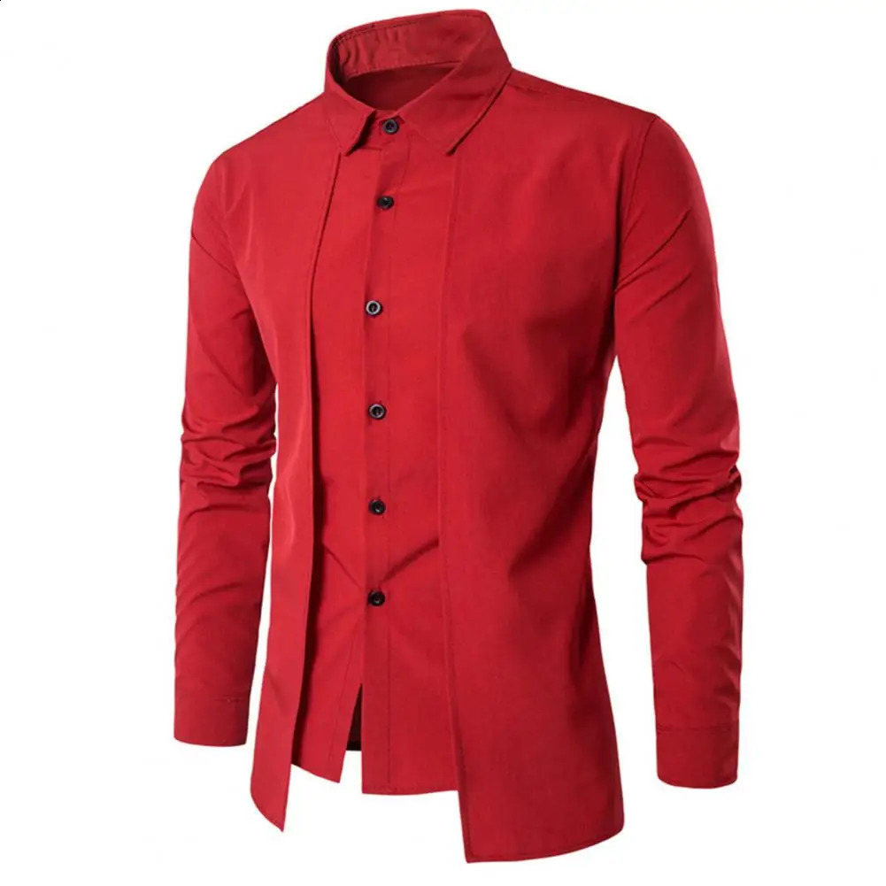 Stand Collar Twopiece Mens Shirt Double Placket Lapel Long Sleeve Slim Fit Formal Blazer Tops Fashion Social 250122