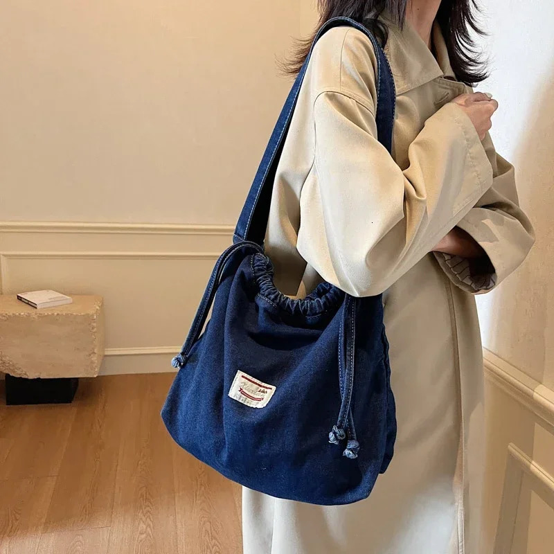 Solid Colors Denim Concise Casual Crossbody Bags Large Capacity String Retro Fashion Versatile Womens Shoulder Bags 250122