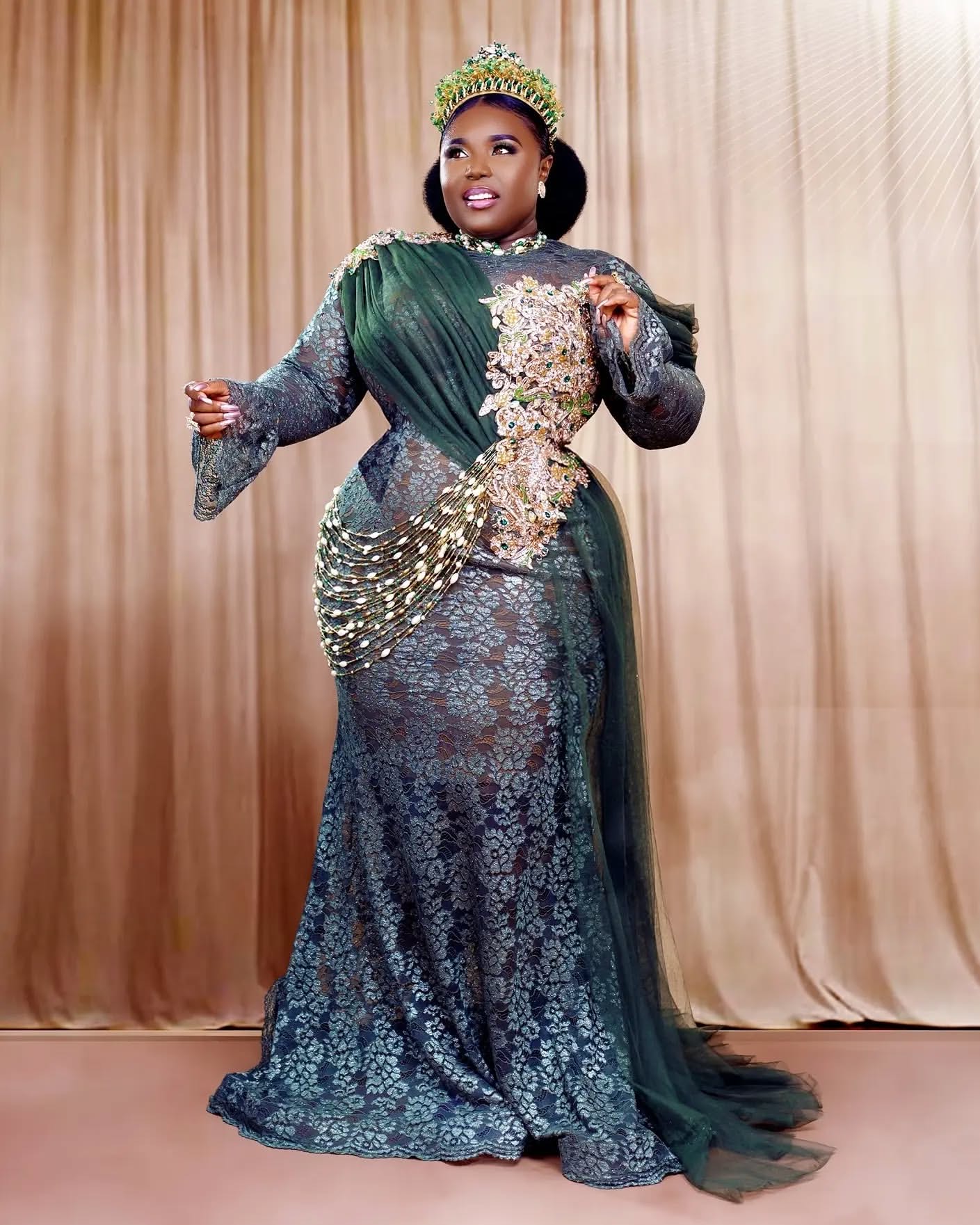 Aso Ebi Hunter Green Mermaid Prom Dresses 2025 Illusion Lace Beadings Evening Formal Party Second Birthday Engagement Gowns Plus Size Dress For Specia