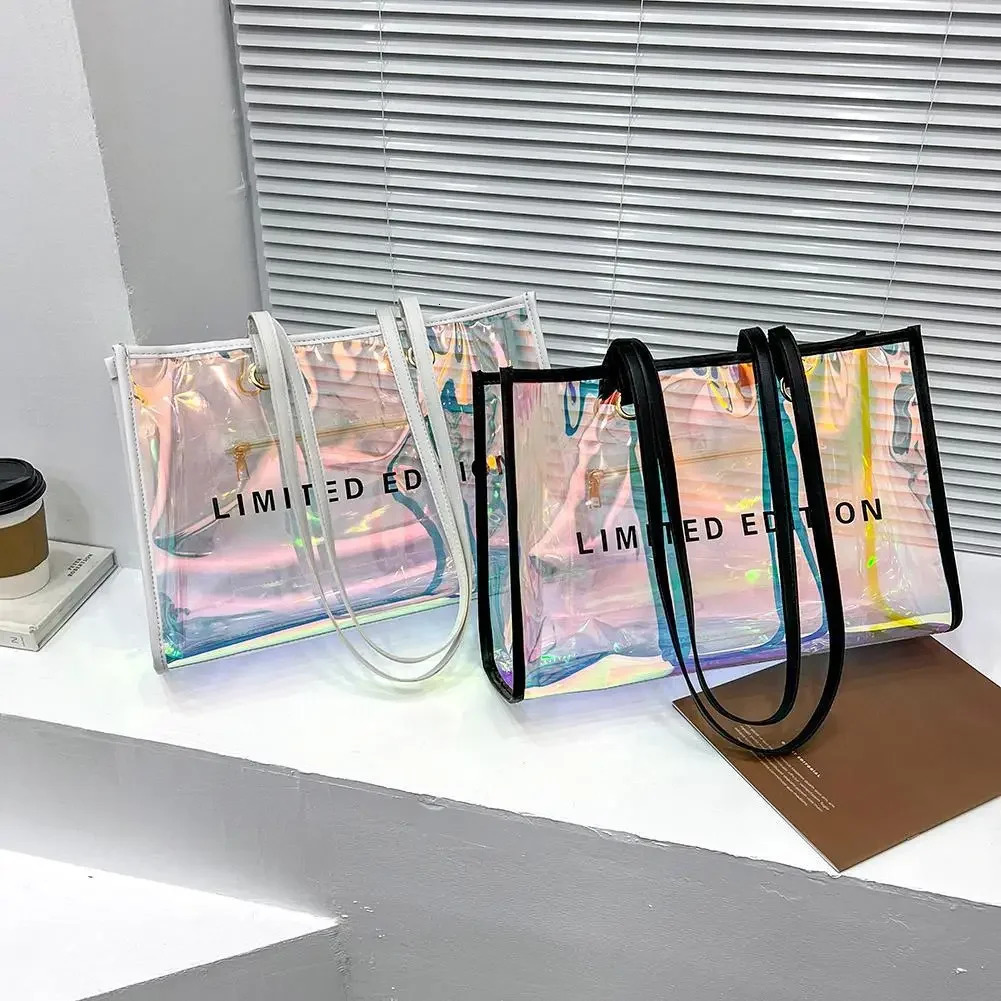 Women Letters Large Capacity Travel Shoulder Bags Laser PVC Transparent Handbag for Women Girl Outdoor Shopping 250121