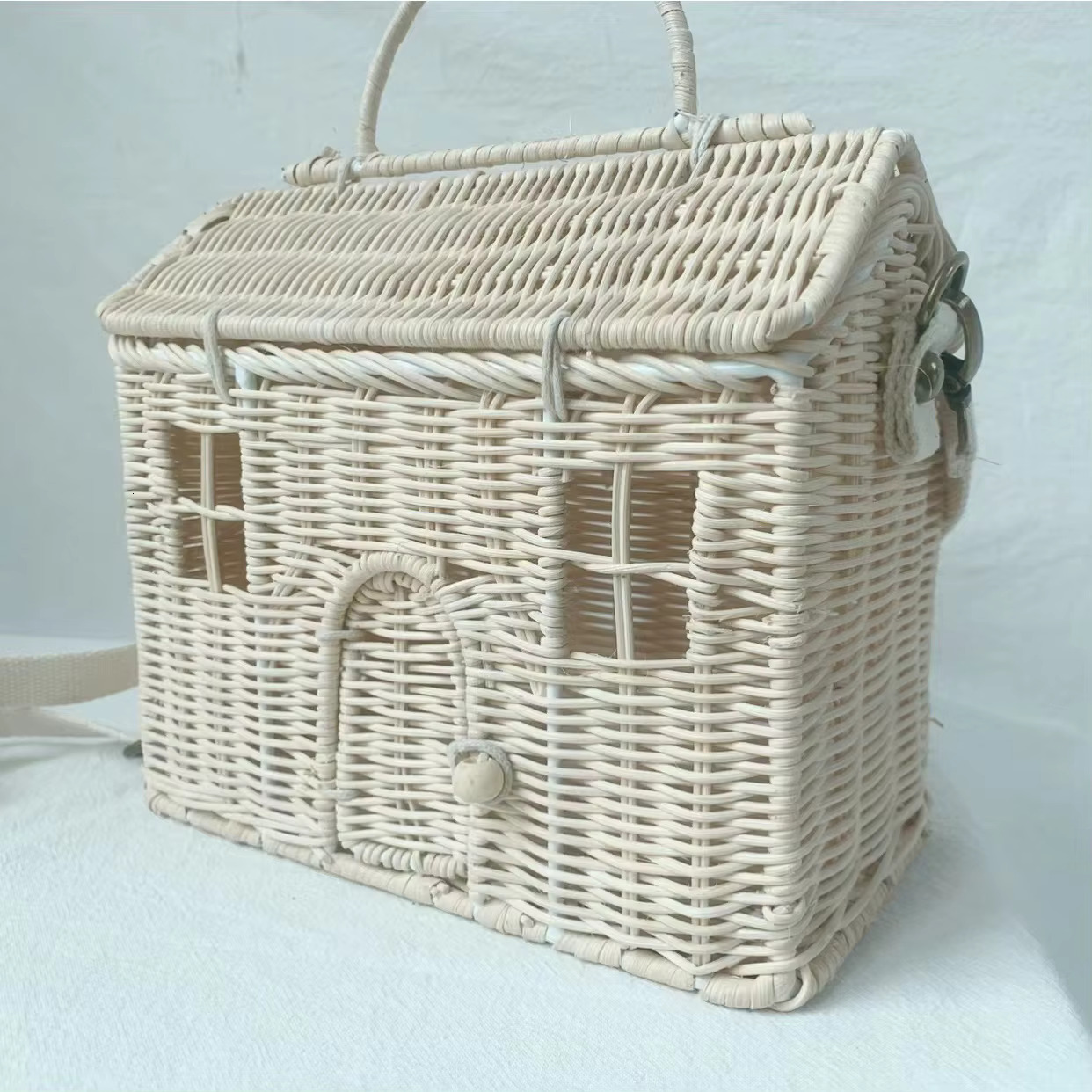 Bohemian Woven House Straw Handmade Wicker Rattan for Women Travel Box Beach Bag Handbags and Purses Shoulder Bags NEW