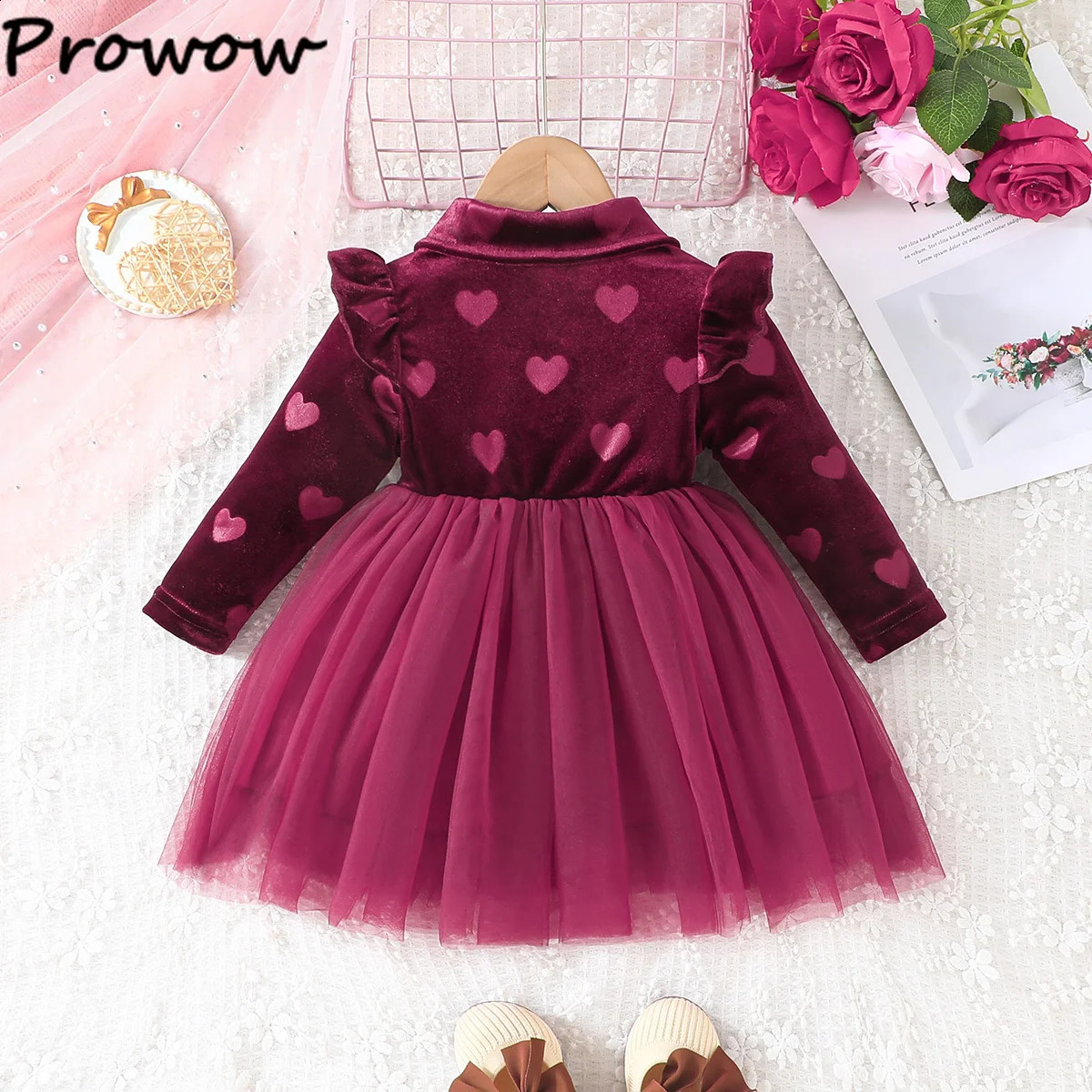 Baby Winter Dresses Long Sleeve Heart Print Velvet Dress For Girls TurnDown Collar Bows Princess born Kids Clothes 250117