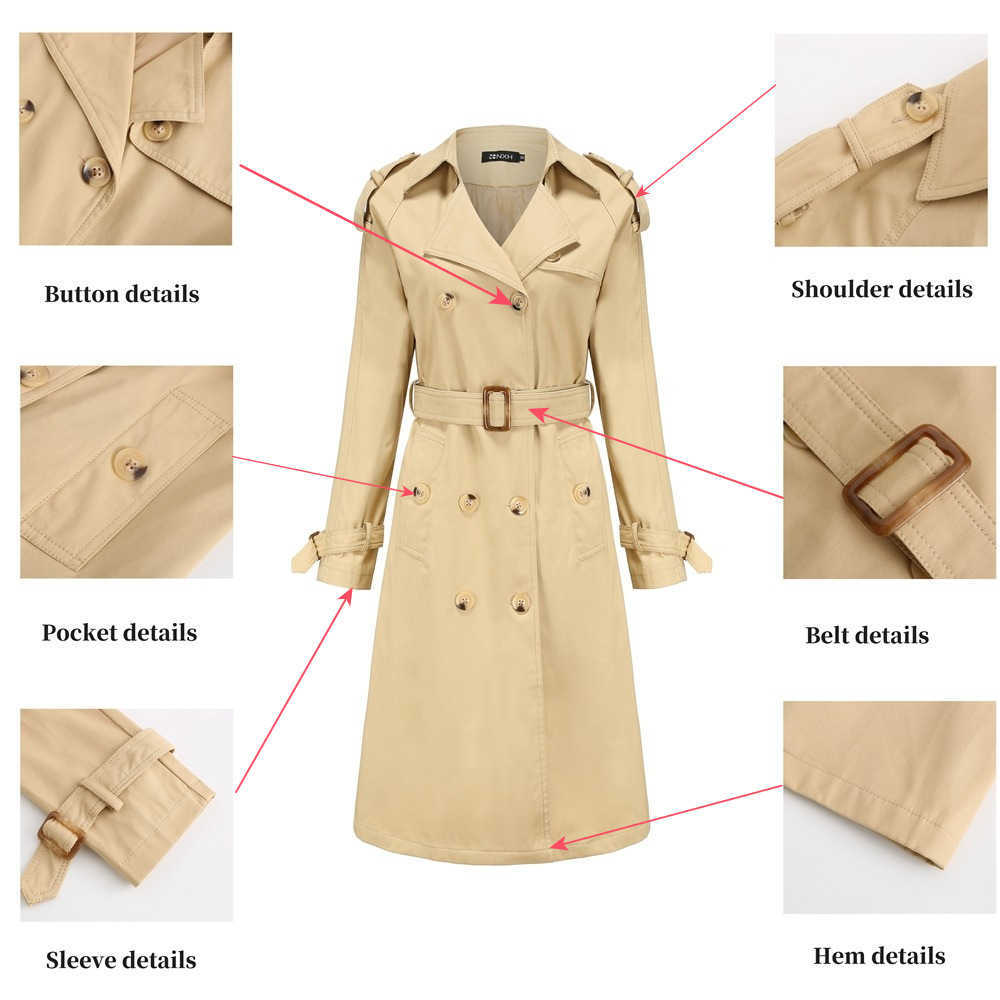 New European Windbreaker WoMens Long Waist Cotton Fashion Coat Long-sleeved Lapel Womens Long Trench Coat Womens Jacket 241209