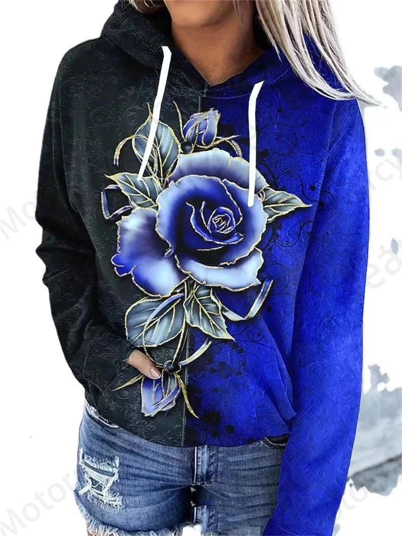 Rose Floral 3d Print Hoodie Women Fashion Oversized Sweats Flower Coat Sweatshirt With Pocket Pullovers Sudaderas 250121