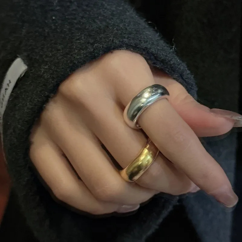 S925 Sterling Silver Heavy industry loach back plain ring with niche simple and fashionable stackable matte ring 250117