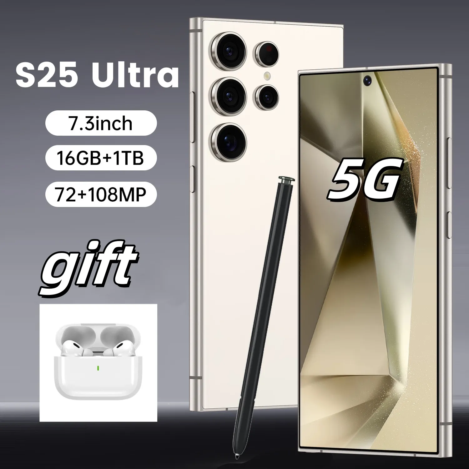 2025 New 7.3-inch 5G S25 Ultra phone unlocked touch screen Android Smart 13 System S25 Android Smartphone camera Phone HD display face recognition 1TB