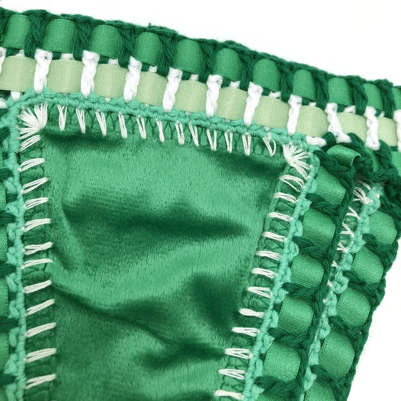 Women Green Velvet Bikini Set Sexy Handmade Crochet Swimwear Micro Swiming Beachwear Triangle Bathing Suit Swimsuit 250113