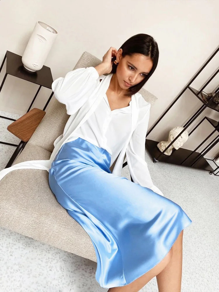 Solid Purple Satin Silk Skirt Women High Waisted Summer Long 2023 Elegant Ladies Office Skirts Midi Spring 250110